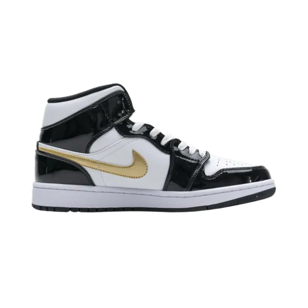 Jordan 1 Mid Patent Black White Gold 852542-007