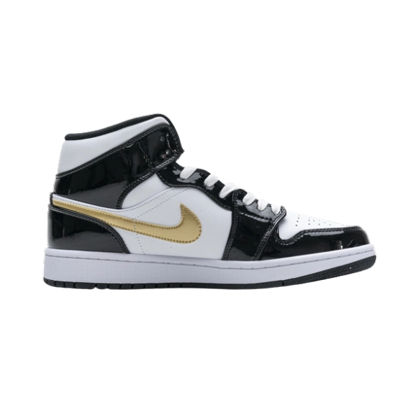 Jordan 1 Mid Patent Black White Gold 852542-007