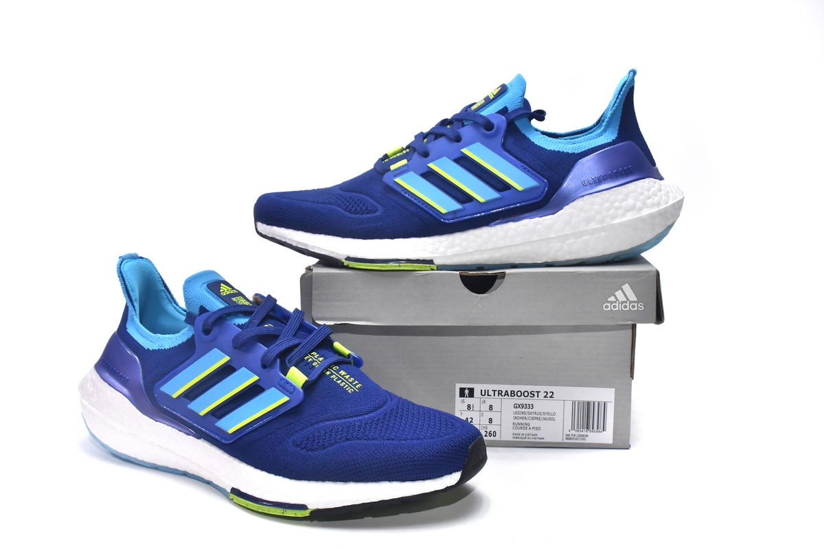 Adidas Ultra Boost 22 Legacy Indigo Sky Solar Yellow GX9333
