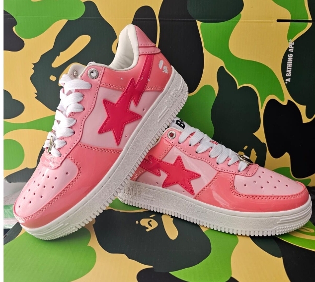 A Bathing Ape Bape Sta Low Pink Paint Leather 1H2-019-1046