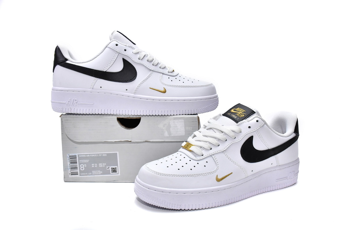 BoostMasterLin Air Force 1 Low &#39;07 Essential White Black Gold Mini Swoosh CZ0270-102