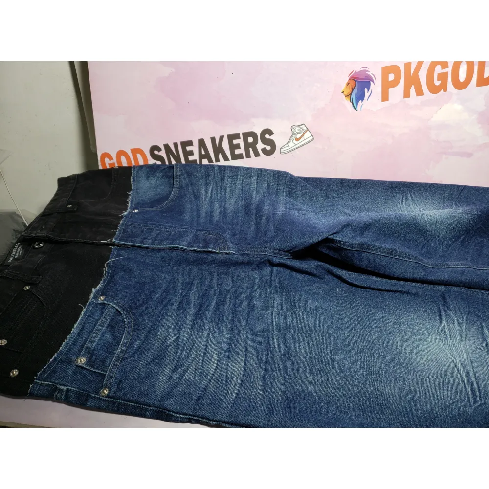 Balenciaga BLCG 24SS black and blue patchwork ripped denim Jeans