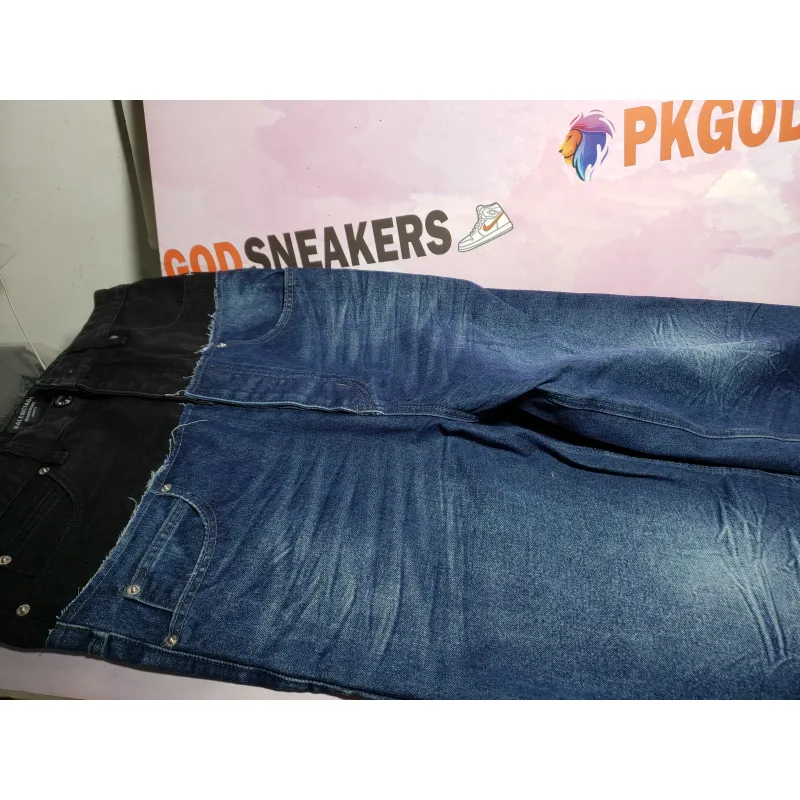 Balenciaga BLCG 24SS black and blue patchwork ripped denim Jeans
