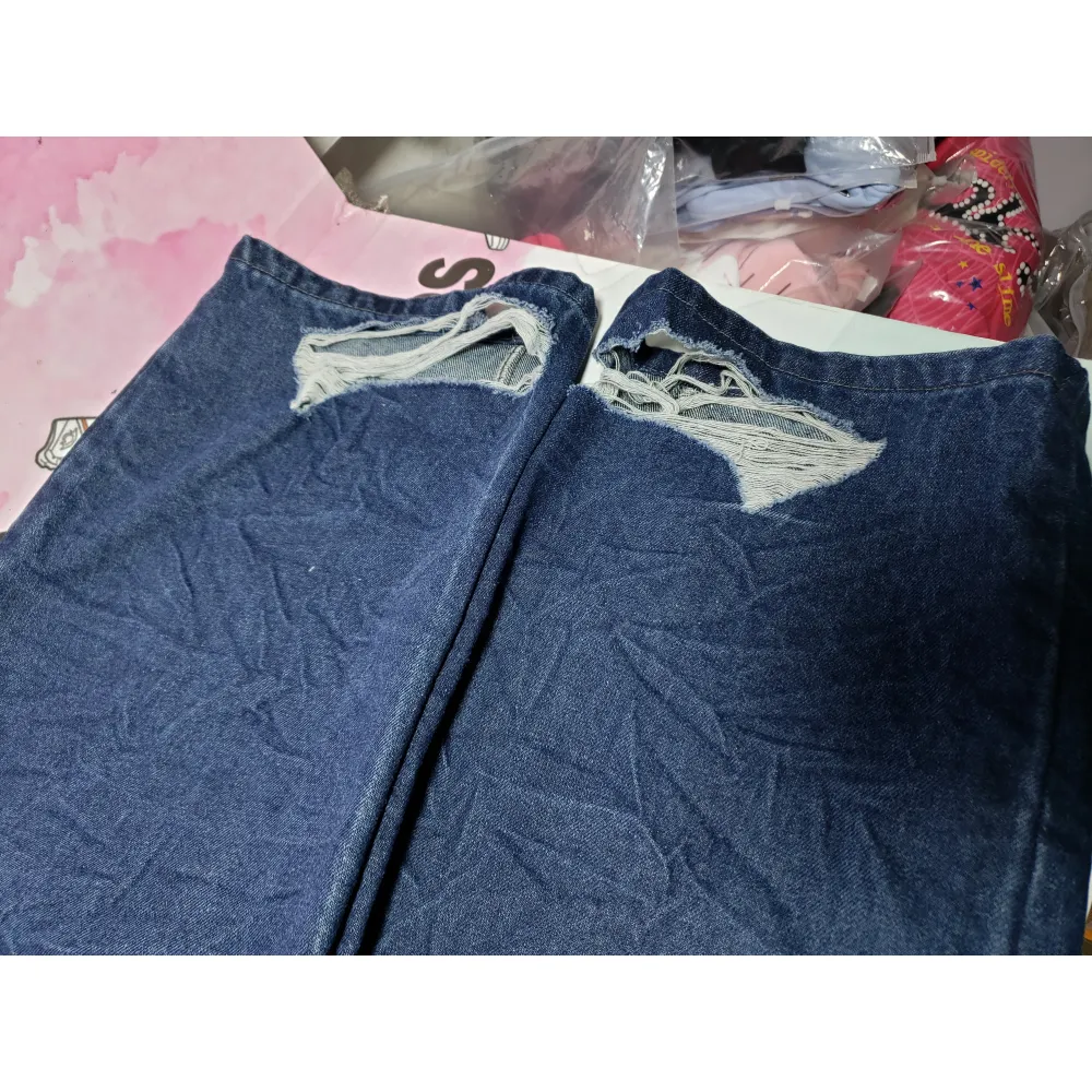 Balenciaga BLCG 24SS black and blue patchwork ripped denim Jeans