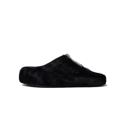 PKGoden Black long hair calfskin Fussbett sabot Marni Slides 01
