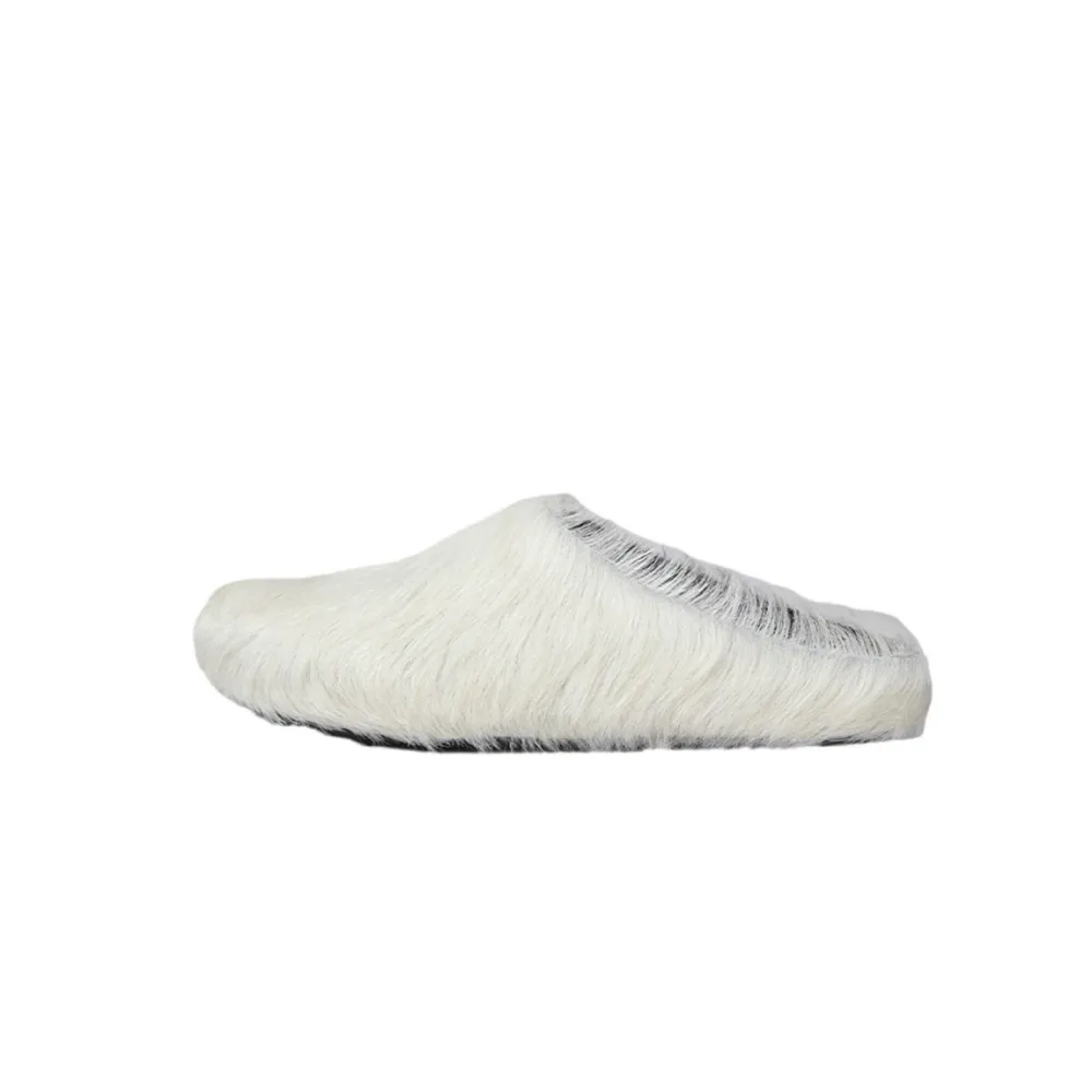 PKGoden Grey White long hair calfskin Fussbett sabot Marni Slides