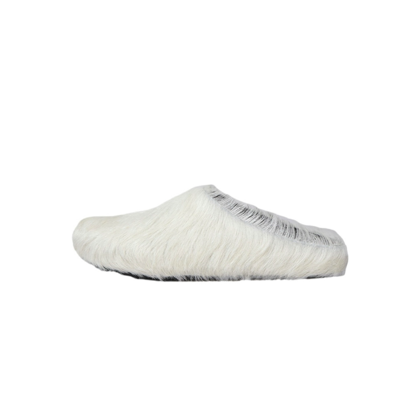 PKGoden Grey White long hair calfskin Fussbett sabot Marni Slides