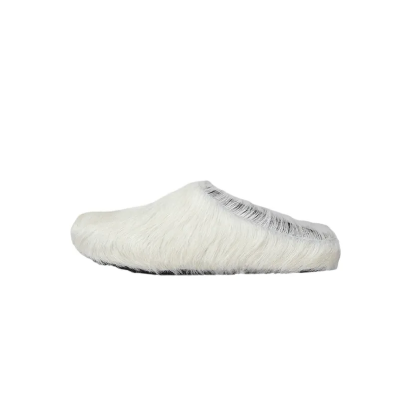 PKGoden Grey White long hair calfskin Fussbett sabot Marni Slides