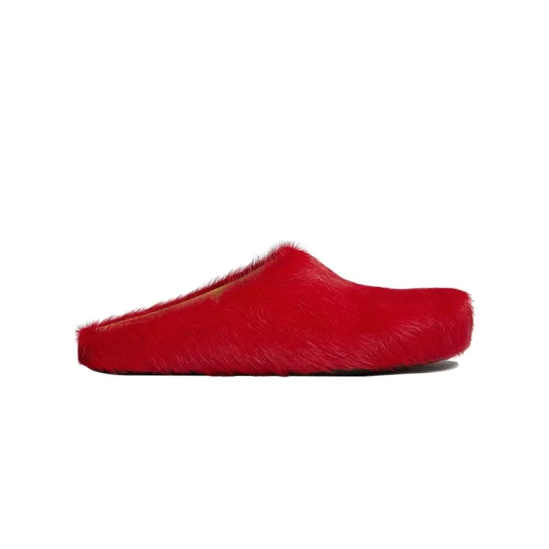 PKGoden Red long-hair calfskin Fussbett sabot Marni Slides