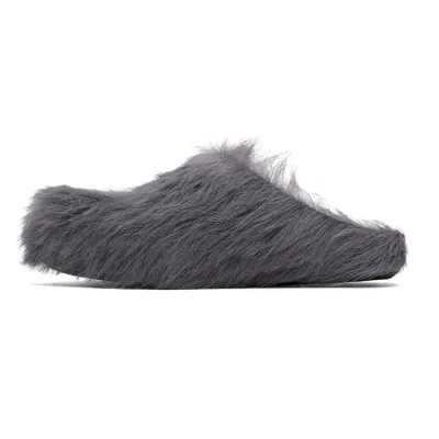 PKGoden Grey long-hair calfskin Fussbett sabot Marni Slides 01