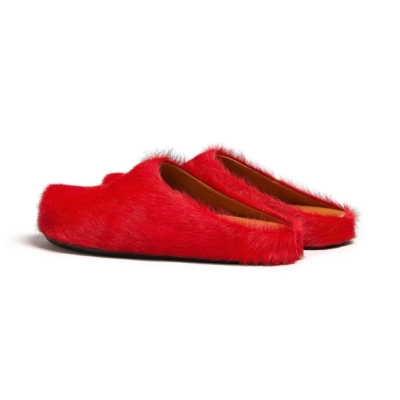 PKGoden Red long-hair calfskin Fussbett sabot Marni Slides 01