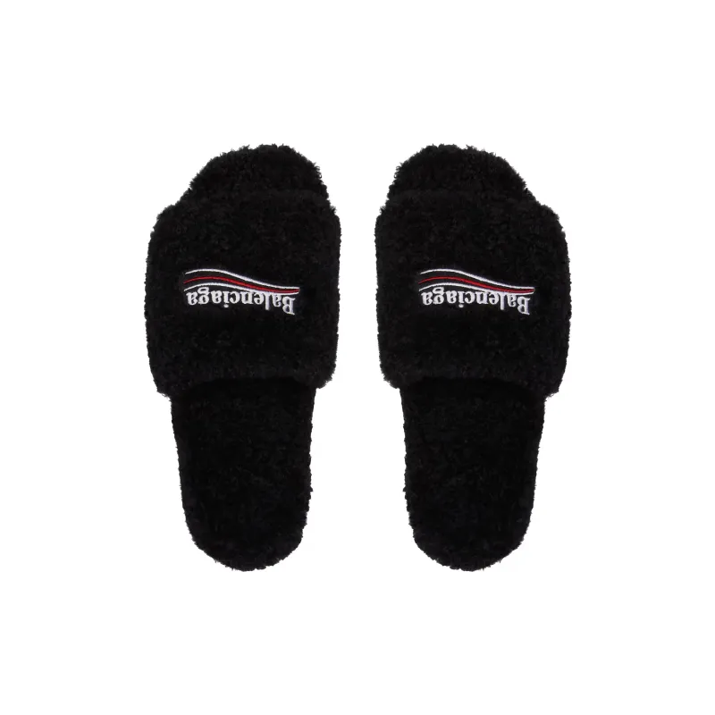 Balenciaga Black Furry Slides