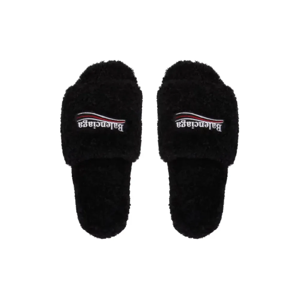 Balenciaga Black Furry Slides