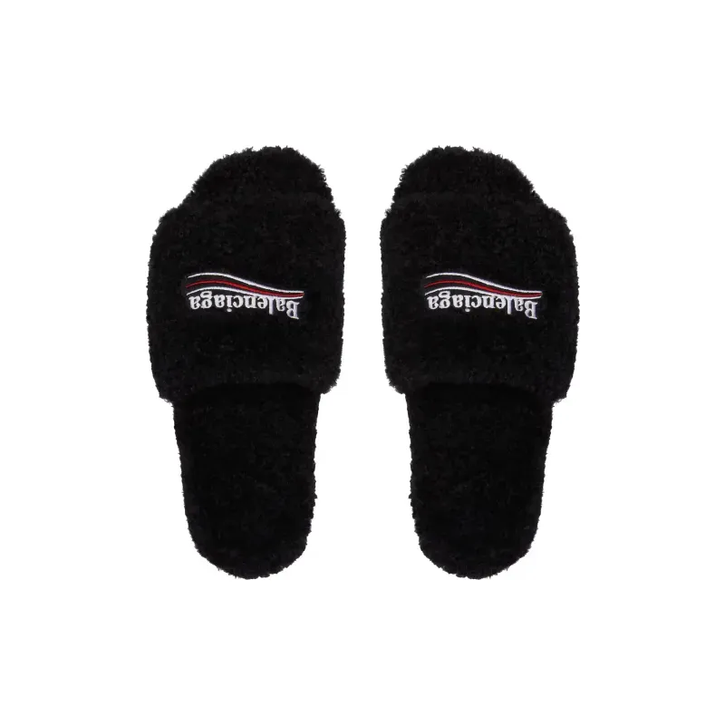 Balenciaga Black Furry Slides
