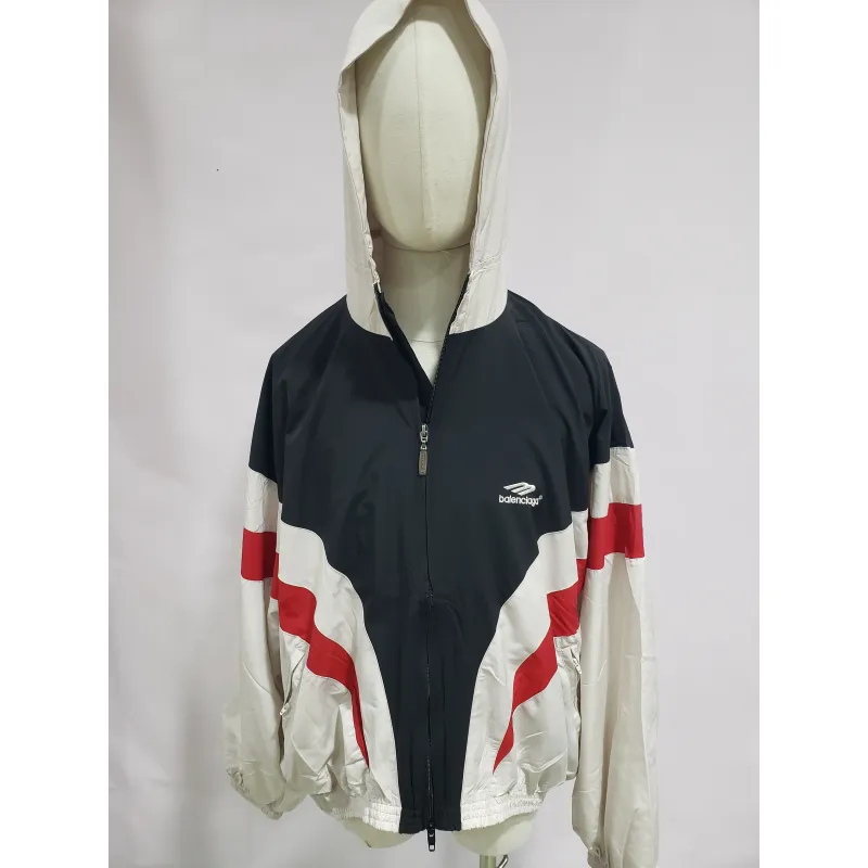 Balenciaga BLCG 24FW 3B red and white splicing hooded sports suit jacket