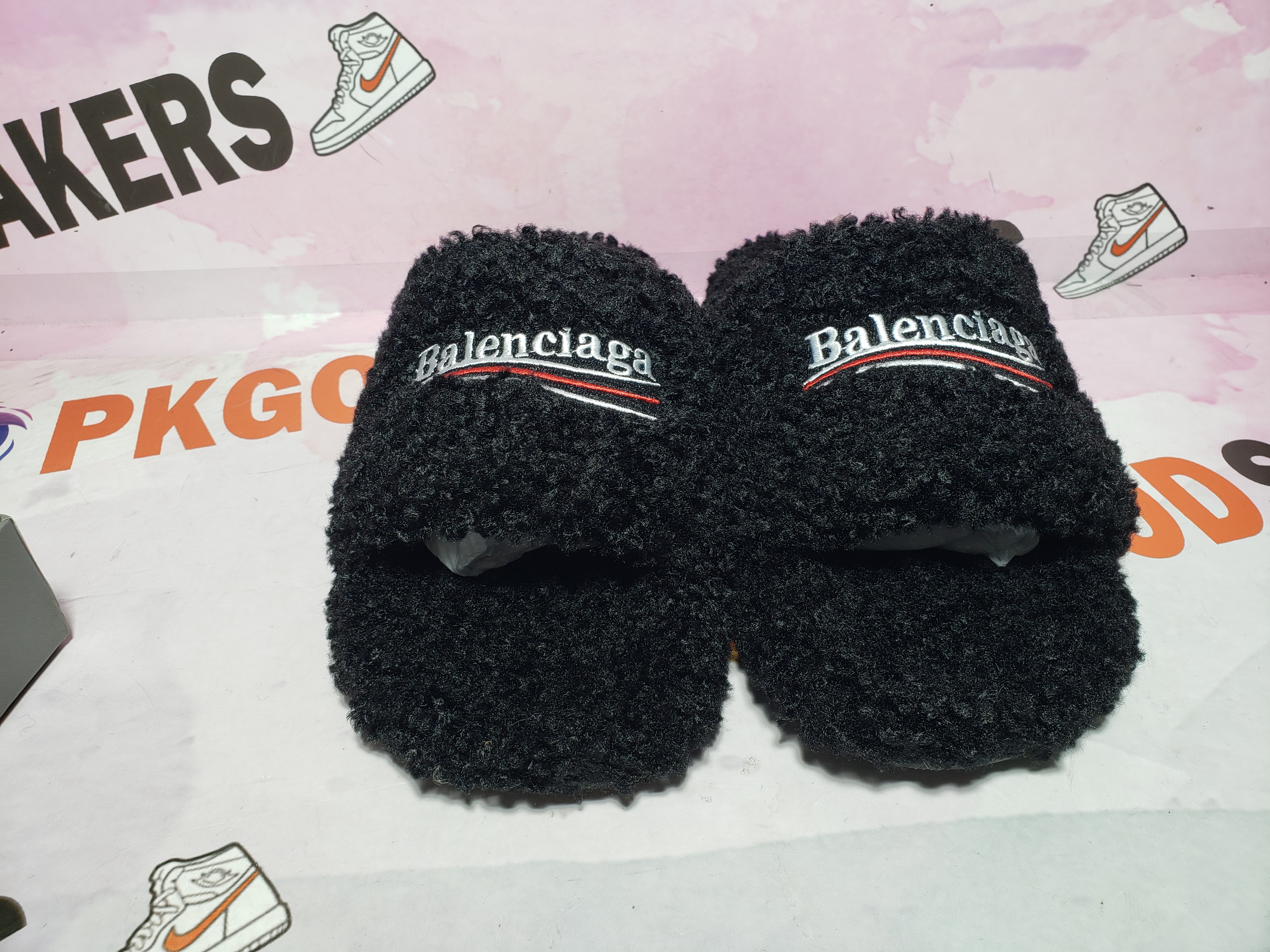 Balenciaga Black Furry Slides