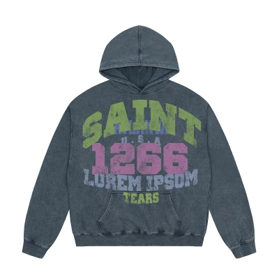 Saint Michael Tears Hoodie WY7734 Black/Blue 01