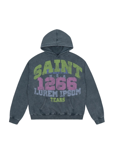 Saint Michael Tears Hoodie WY7734 Black/Blue 01
