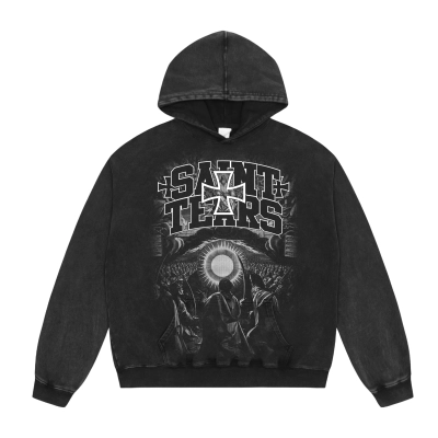 Saint Michael Tears Hoodie WY7737 Black/Gray 01