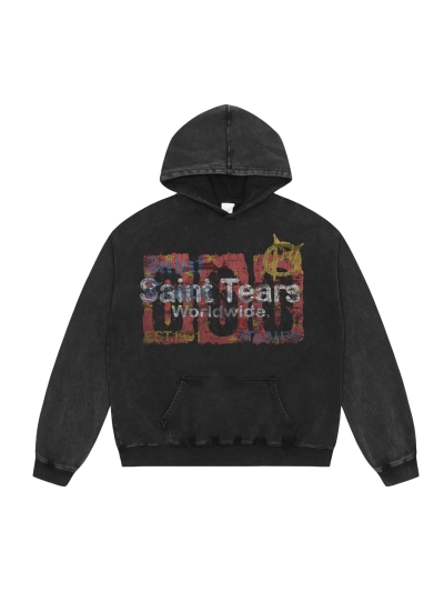 Saint Michael Tears Hoodie WY7742 Black/Blue 01