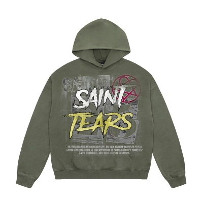 Saint Michael Tears Hoodie WY7745 Black/Green 01