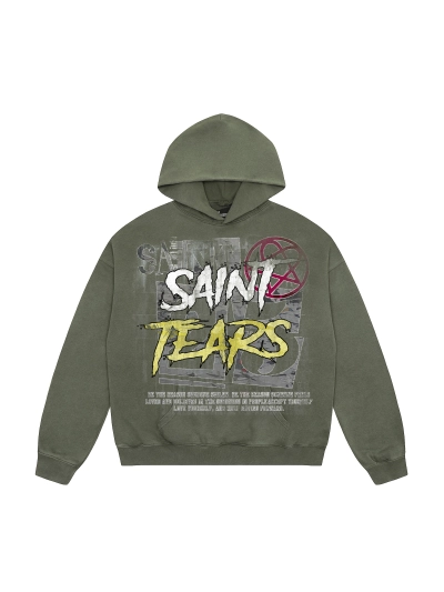 Saint Michael Tears Hoodie WY7745 Black/Green 01