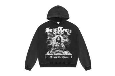 Saint Michael Tears Hoodie WY7748 Black/Blue 01
