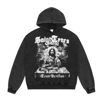 Saint Michael Tears Hoodie WY7748 Black/Blue 01