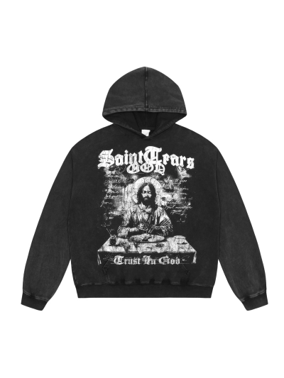 Saint Michael Tears Hoodie WY7748 Black/Blue 01