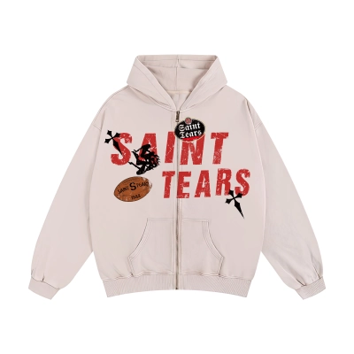 Saint Michael Tears Hoodie WY7749 Gray/Apricot 01