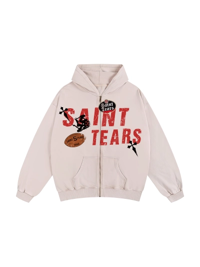 Saint Michael Tears Hoodie WY7749 Gray/Apricot 01