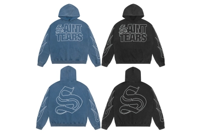 Saint Michael Tears Hoodie WY7750 Black/Blue 01