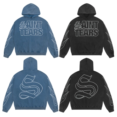 Saint Michael Tears Hoodie WY7750 Black/Blue 01