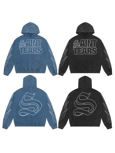 Saint Michael Tears Hoodie WY7750 Black/Blue 01