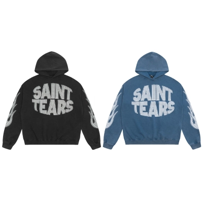 Saint Michael Tears Hoodie WY7751 Black/Blue 01