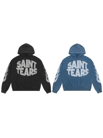 Saint Michael Tears Hoodie WY7751 Black/Blue 01