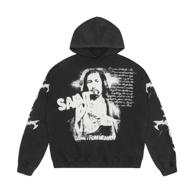 Saint Michael Tears Hoodie WY7752 Black/Blue 01