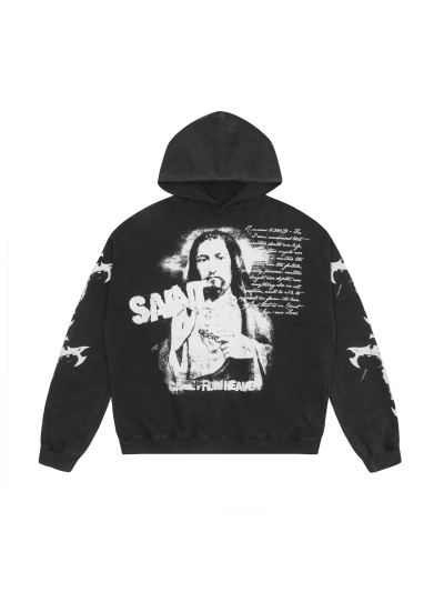 Saint Michael Tears Hoodie WY7752 Black/Blue 01