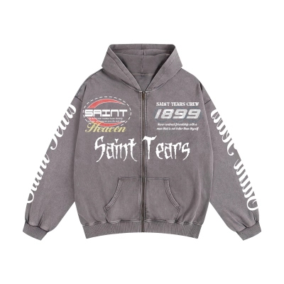 Saint Michael Tears Hoodie WY7753 Gray/Apricot 01