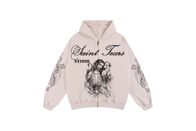 Saint Michael Tears Hoodie WY7754 Gray/Apricot 01