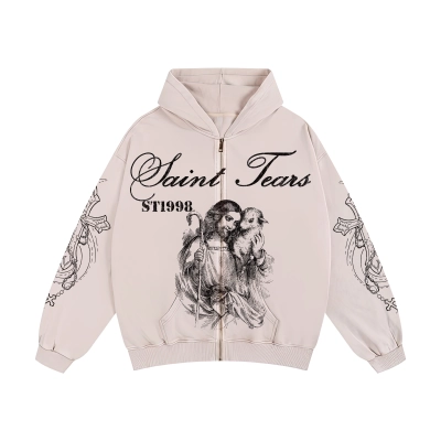 Saint Michael Tears Hoodie WY7754 Gray/Apricot 01