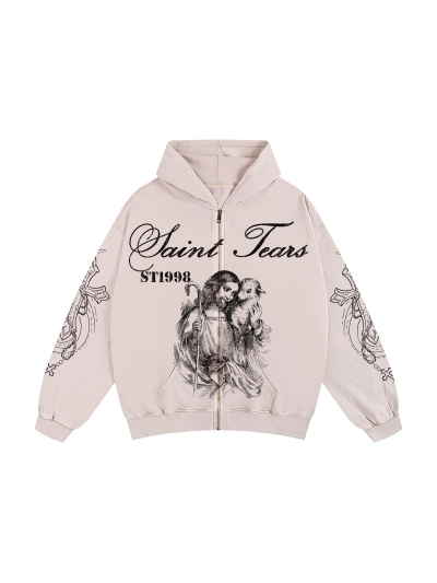 Saint Michael Tears Hoodie WY7754 Gray/Apricot 01