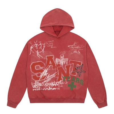 Saint Michael Tears Hoodie WY7805 Red/Black/Green 01