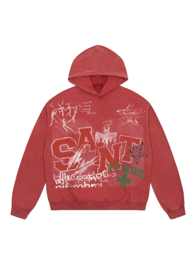 Saint Michael Tears Hoodie WY7805 Red/Black/Green 01