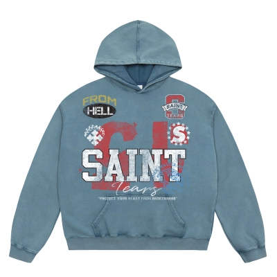 Saint Michael Tears Hoodie WY7807 Blue/Black/Green 01