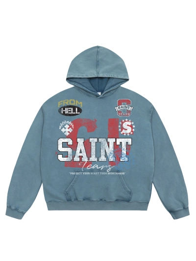 Saint Michael Tears Hoodie WY7807 Blue/Black/Green 01