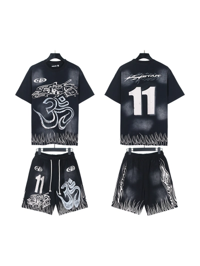Hellstar T-Shirt and Short Pants Sports Suit 13 01
