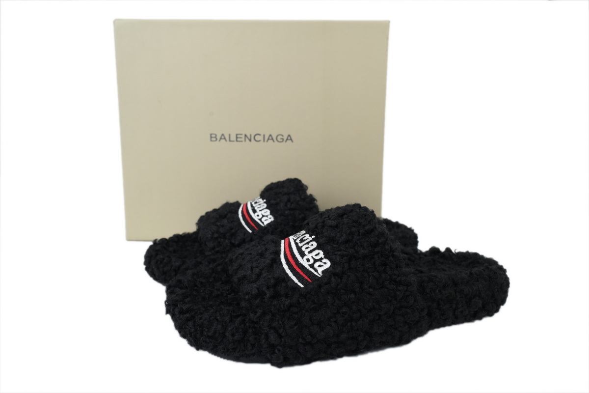 Balenciaga Black Furry Slides