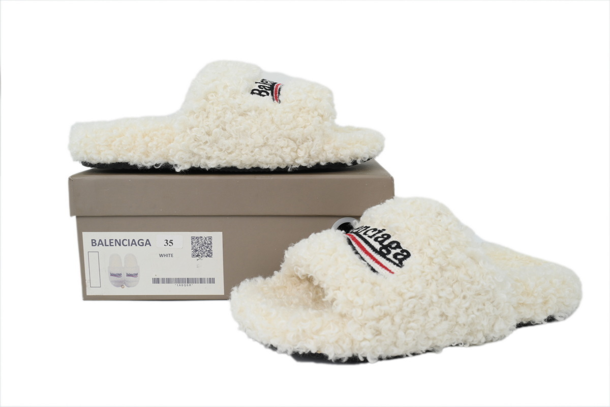 Balenciaga Furry Slides White Coke Label