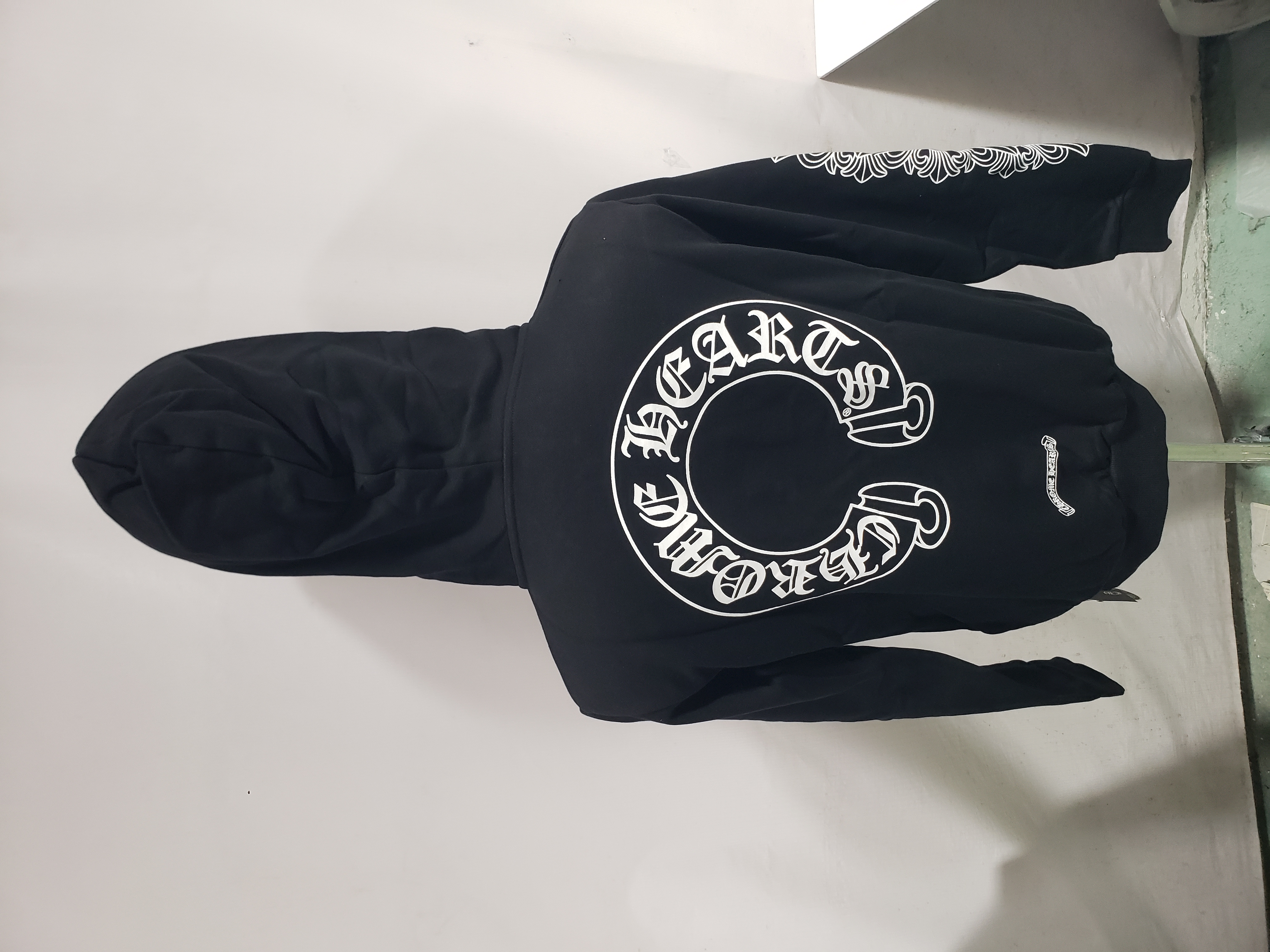 Chrome Hearts Horseshoe Floral Cross-Sleeve Zip Up Hoodie Black/White